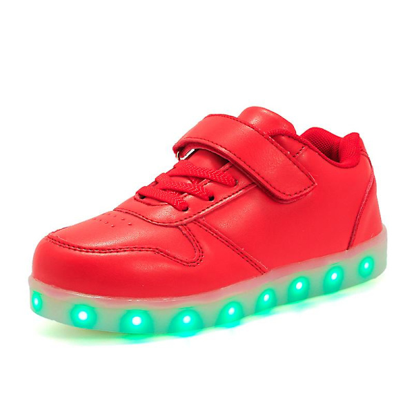 Gutter Jenter Barn Led Lysende Sko Lysende Blinkende Joggesko Gave Red 31