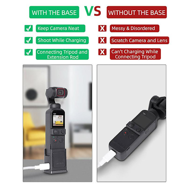 Adapterbas, fast hållare, stativ med typ C-laddningsport och 1/4\" skruv för DJI OSMO Pocket 2-kamera