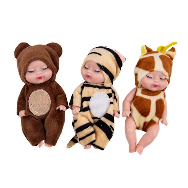 Sød Dyre Babydukke 3,5 tommer Hjort/bi/bjørn Sovende Baby Simuleret Genfødt Dukkelegetøj Yellow A4