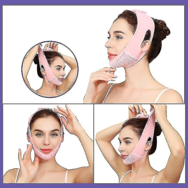 Återanvändbar V Line Mask Ansiktsbälte Dubbelkrok Fixed Lifting R Pink