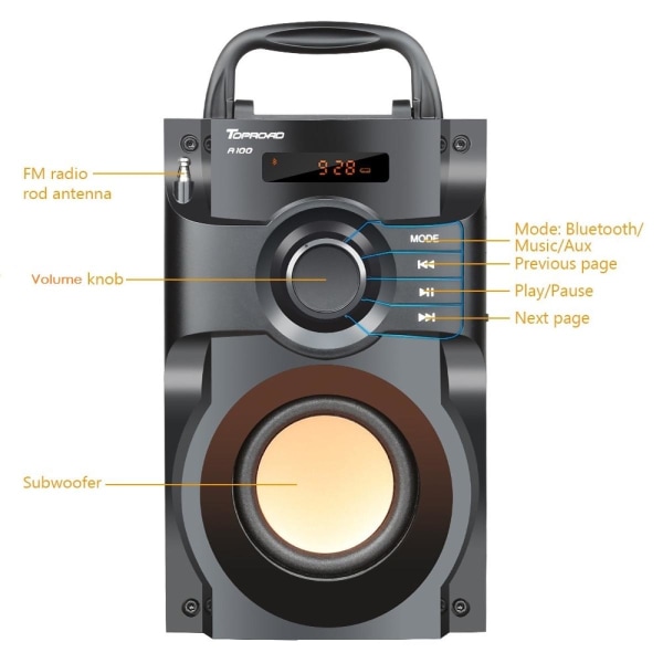 Bluetooth högtalare trådlös subwoofer stereopelare högtalare stöd FM-radio fjärrkontroll | musikhögtalare | bluetooth högtalare stereohögtalare (svart)