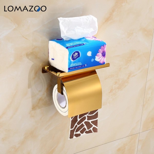 Väggmonterad enkel toalettpappershållare Badrumsarmatur Rostfritt stål pappershållare med mobiltelefonhållare | Pappershållare (guld)
