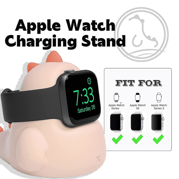 -laddarställ kompatibelt med Apple Watch Series 7/6/se/5/4/3/2/1, Dinosaur Iwatch Laddningsdocka pink