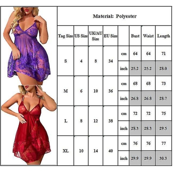 Dam Babydoll Underkläder Sexig Nattlinne Nattkläder Purple XL