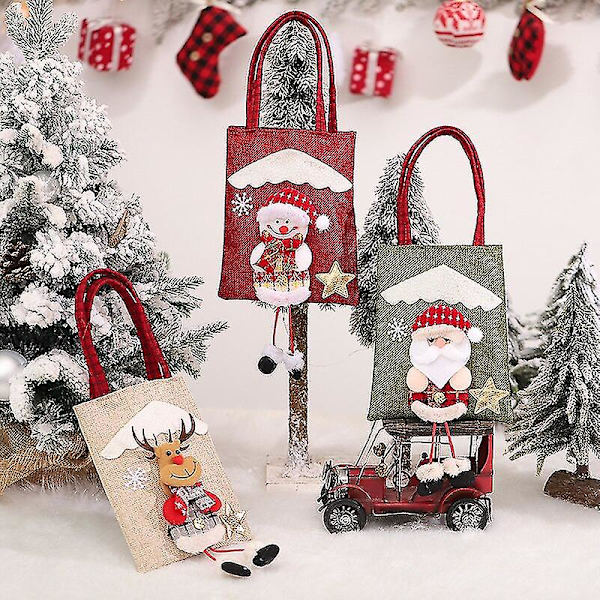 Navidad 2023 Santa Sekker Godteri Håndtak Snøring Gavepose Juledekorasjoner For Hjem Nyttår 2023 Juletre Ornament Dekor 25-Snowman Red