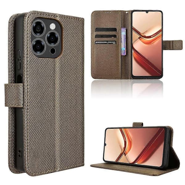 Telefoncover i læder med diamanttekstur Brown For Doogee Note 58 / Note 58 Pro