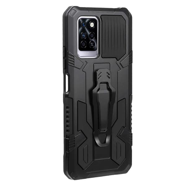 For Infinix Note 10 Pro Armor Warrior Støtsikker PC + TPU Lanyard Telefondeksel Black