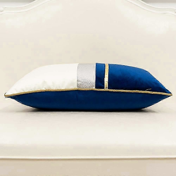 Marinblå Vit Guld Läder Randig Patchwork Sammet Kuddfodral ... Navy Blue