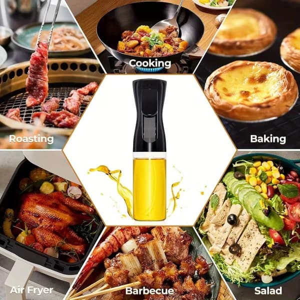 BPA-fri Oljesprayflaska - Rektangulär, Precisionsmunstycke för Matlagning, Bakning, Sallad & Hårvård Black 200 ml