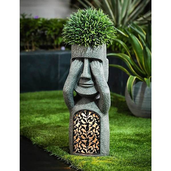 Se Høre Snakke Ingen Hage Påskeøya Statuer Resin Skulptur Utendørs Dekorasjon Hjem Vase Figur Dekor - A