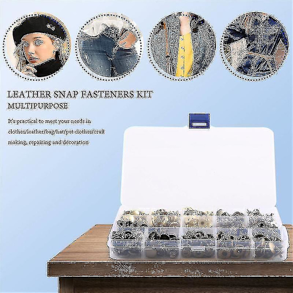 100 Set Läder Tryckknappar Kit, 12.5mm Metall Knapp Tryckknappar, 4 Färg Läder Tryckknappar Fo