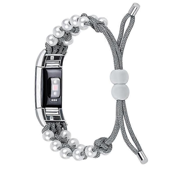 Kompatibelt med Fitbit Charge 2/Charge 2 HR Pärla+Nylon Väv Justerbart Armbandsbyte Grey