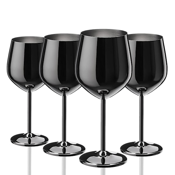 Svart vinglass sett med 4, 550 ml uknuselig svart beger, vinglass i rustfritt stål, unikt og bærbart metallvinglass
