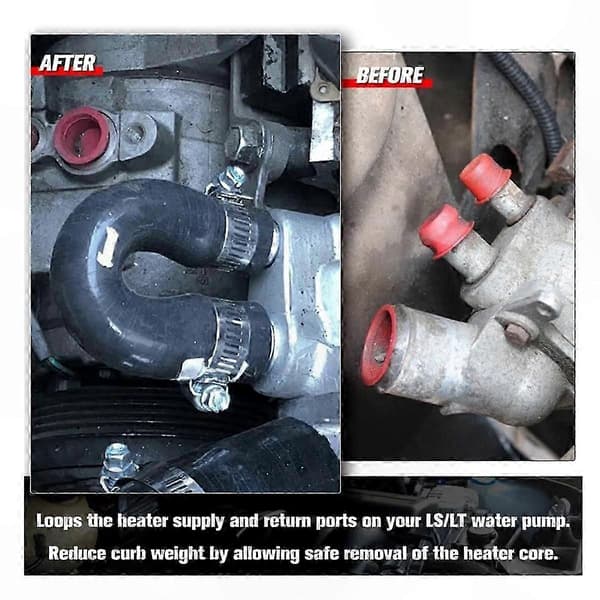 Kølevæske Overgangsslange til LS Motor Silikone Bypass Loop Varmelegeme Adapter Passer til LS1 LSX LS3 LQ4 Black