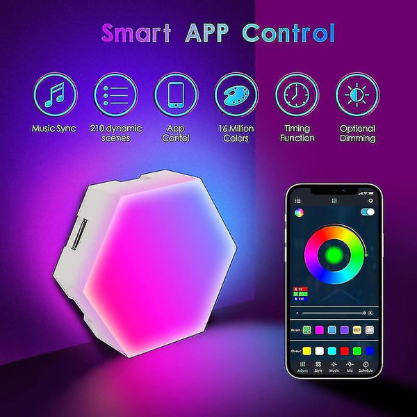 Smart App Control Hexagonal Honeycomb Light Music Rhythm Rhythm Light 6pcs