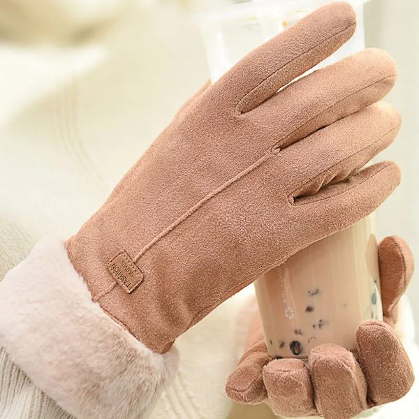 Nya Modehandskar Höst Vinter Söta Fluffiga Varma Vantar Fullfinger Vantar Kvinnor Utomhus Sport Damhandskar Skärm Brown One Size