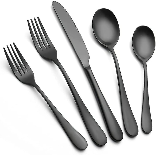 1 Set 5 Delar Bestickserveringsset Matt Svart Bestickset, Bestickset Kraftigt Massivt Rostfritt Stål Flatware Flatware Set Middagsknivar Gafflar Skedar De