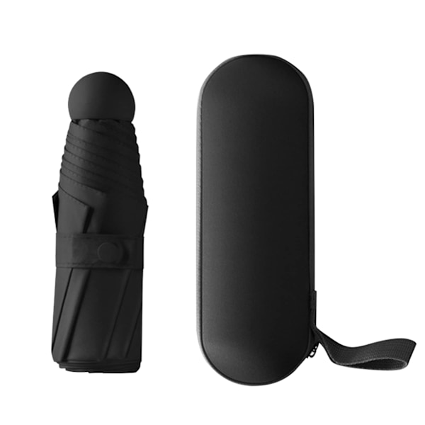 Rejsefoldesolskærm, 6 ribber Mini paraply Lille UV-paraply med kapseletui Hurtigtørrende og ultrakompakt foldesolskærm 90 x 55 cm, sort