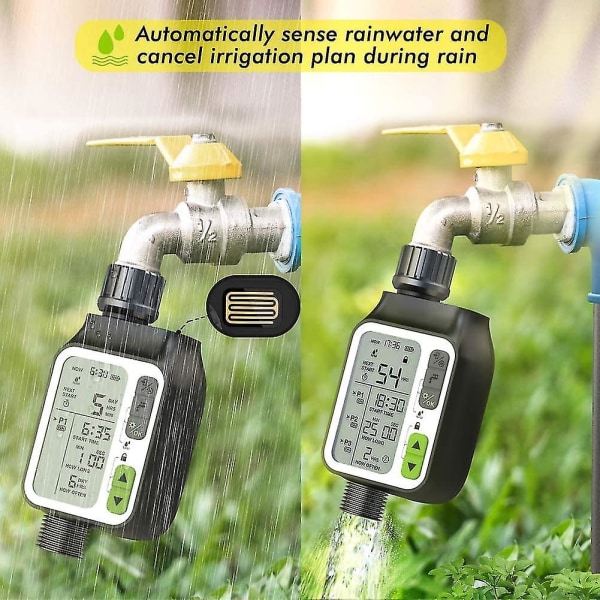 Automatisk Vattningstimer Med 3 Oberoende Vattningsprogram / Regnsensor Barnlås Läge Display Sprinklertimer