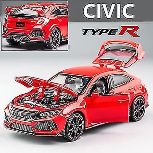1:32 Honda Civic Typ R Alloy Sportbilsmodell Diecasts Leksaksfordon Metall Bilmodell Ljud- och ljussamling Barnleksakspresent Red 1