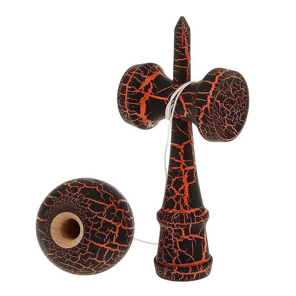 Trä Kendama Leksak med Sprickfärg Barnbollspel Svart & Orange