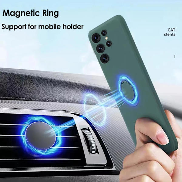 Flytande Silikon Ringfodral för Samsung Galaxy S23 Ultra 360 Skyddande Mjukt Tyg Telefonskal S23Plus S22 Ultra S21Ultra Army Green For Samsung S20 Plus