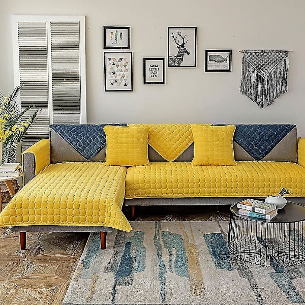 Tykt Plys Sofabetræk Europæisk Universal Sofahåndklæde Betræk Skridsikkert Sofabetræk Yellow 90X160CM