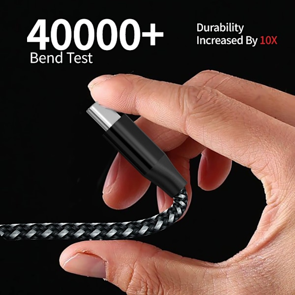 2 USB-C ladekabler 60 W hurtiglading Grå 3 m