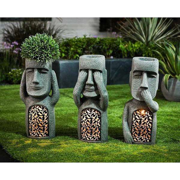 Se Høre Snakke Ingen Hage Påskeøya Statuer Resin Skulptur Utendørs Dekorasjon Hjem Vase Figur Dekor - A