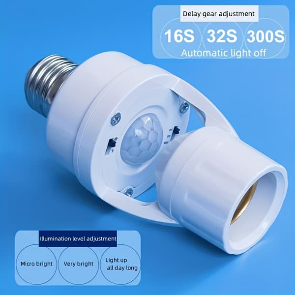 Bevægelsessensorfatning med infrarød sensor & justerbar kontakt - E27 pærebase, Plug-and-Play installation Induction Lamp Head