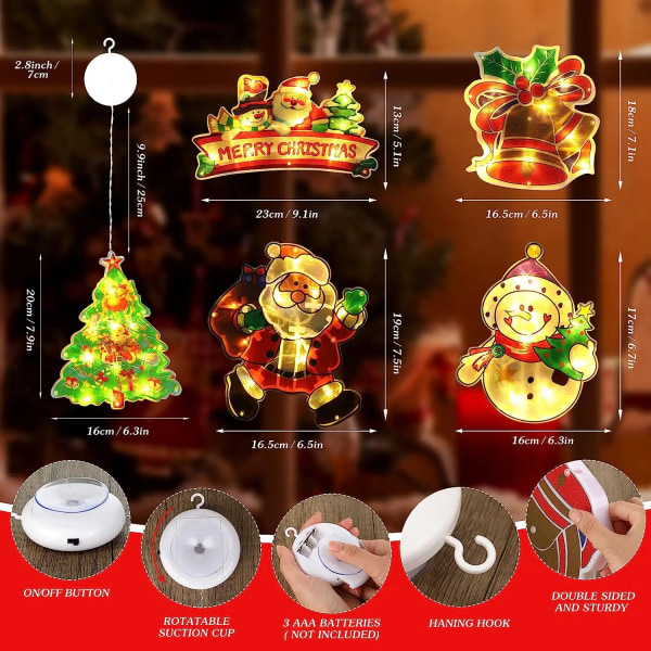1st julfönsterlampor LED blinkande Hängande julfönstersilhuettdekor med sugkoppskrok för juldekor Christmas Tree (s)