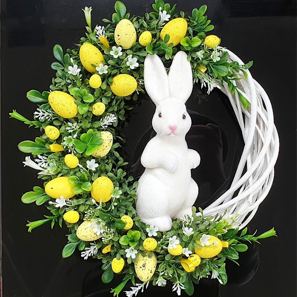 2D PääsiäisWreath Ovikoriste Perhonen Muna Kausikevät Juhlat Garland Koriste Props Yellow Rabbit