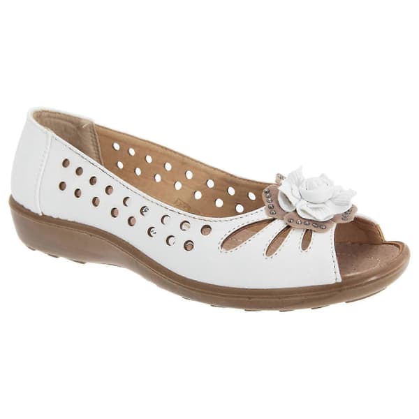 Boulevard Dam/Dam Punched Open Toe Blomma Vardagsskor White 4 UK