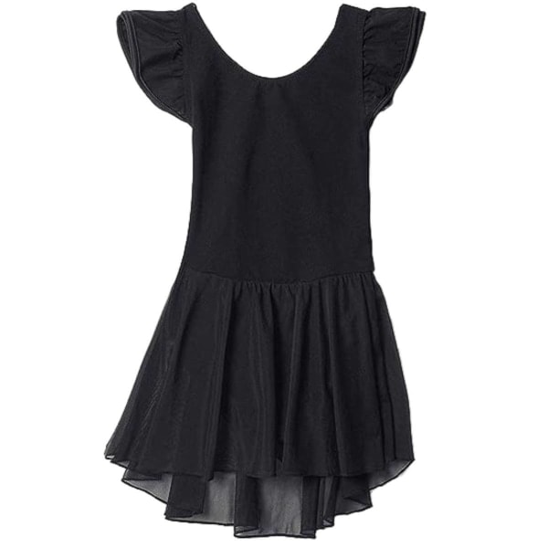 Balettklänningar för små flickor, trikåer med kjol, dansklänning, ballerina-tutu-outfit, svart, 130 cm