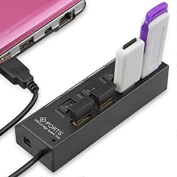 4 Porte USB Hub Splitter USB 2.0 Hub LED med 4 ON/OFF Kontakter til Tablet Laptop Computer Notebook black