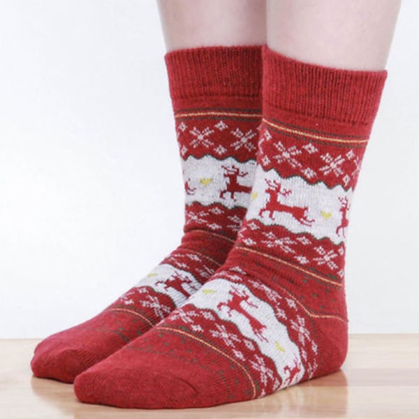 5 Par Älgsockor för Kvinnor Söta Varma Strumpor Vinröd Rödbrun 5 Par