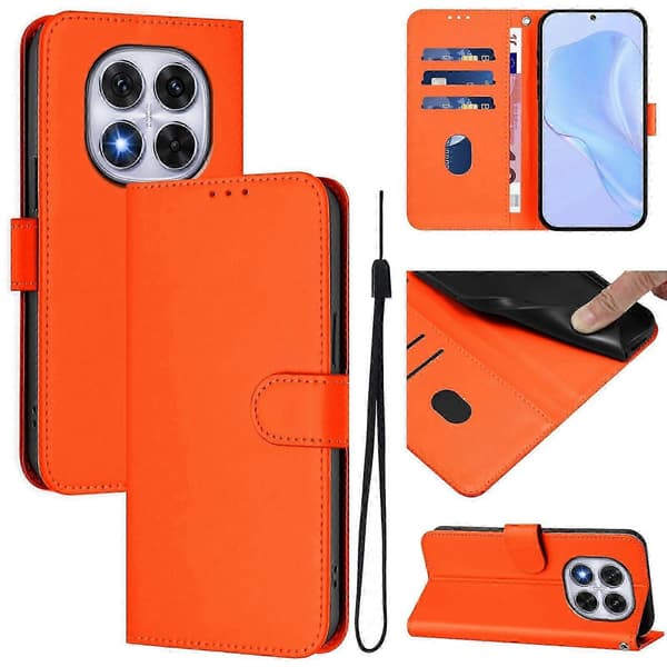 PU-deksel i solid farge for Redmi Note 14 Pro 5G / 14 Pro+ 5G Orange