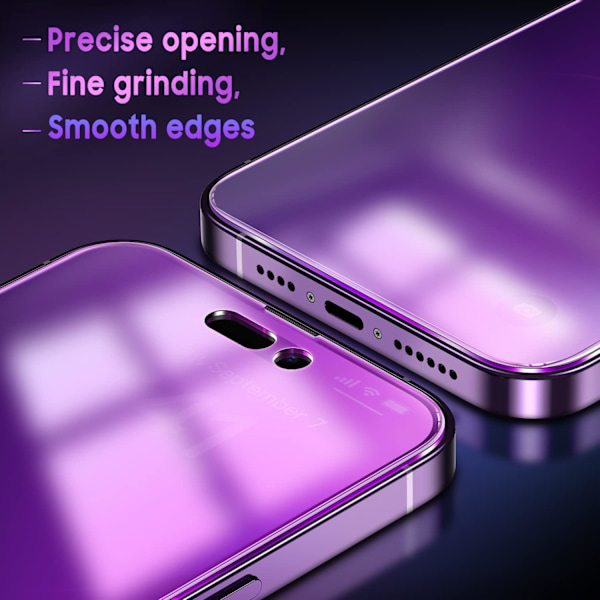 Sekretess Skärmskydd för iPhone 14 Pro Max - Anti-Spion, Anti-Blått Ljus, HD Full Täckning Härdat Glas med Ram, Lila