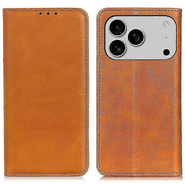 For Iphone 17 Pro Max Deksel Splittet Lær Flip Lommebok Telefon Deksel Brown