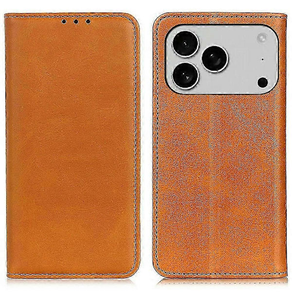 Til iPhone 17 Pro Max Etui Split Læder Flip Wallet Telefon Cover Brown