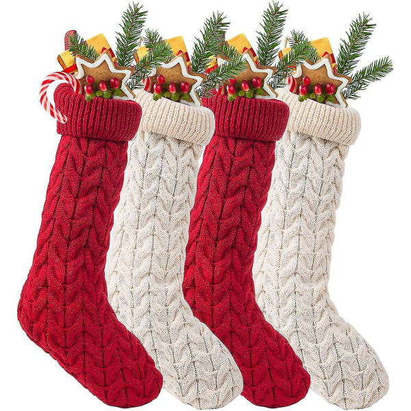 4-pack 18,5" stickad julstrumpa Klassiska stora strumpor för familjehelgens julfestdekorationer