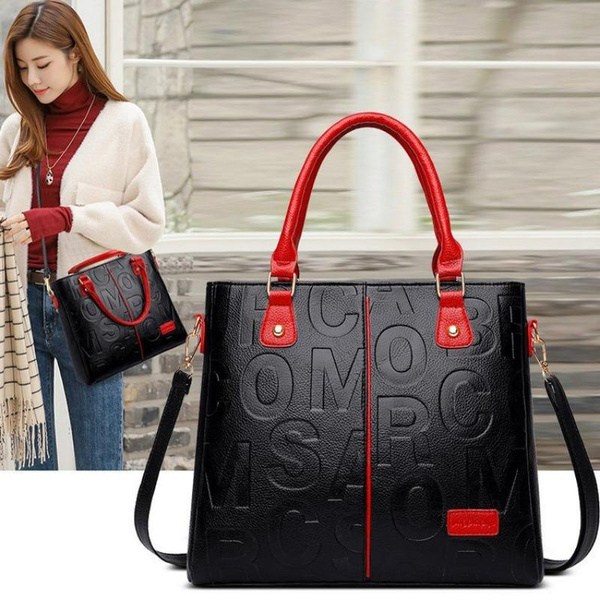 Handväska ny crossbody-väska stor kapacitet mjukt läder textur präglad axelväska dam