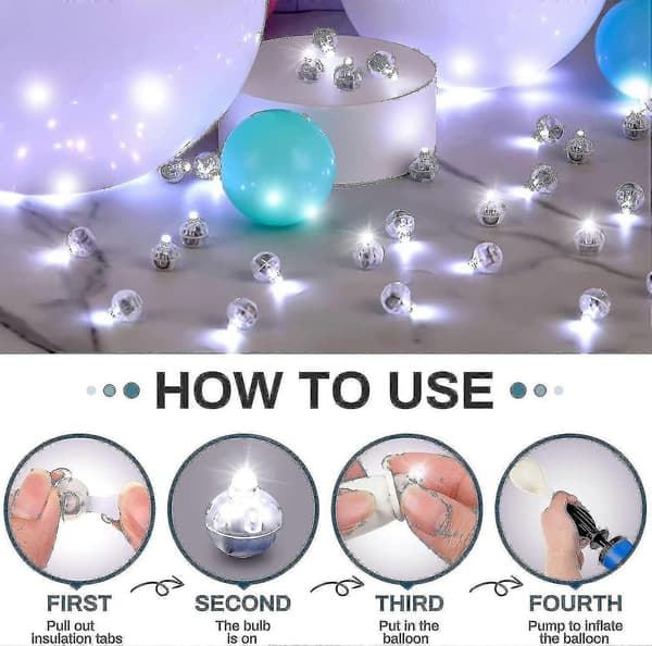 100 stk. LED Ballonglys, Mini Vanntette Hvite Kuler for Fest