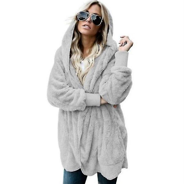 Fluffig hoodie med huva för dam Gray XL