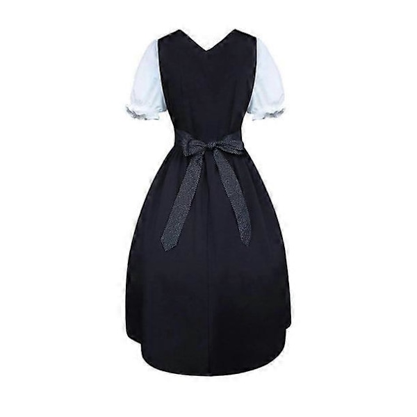 Dirndl til kvinder, 2 dele med forklæde og bluse, sort hvid klassisk stil M