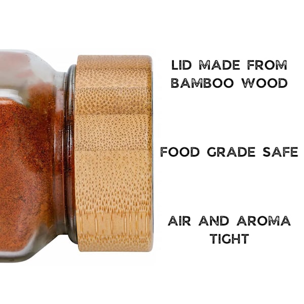 Sæt med 24 - DECO HAUS krydderiglas med bambuslåg - Forskellige drysindsatser, tragt, børste, etiketter & kridtpen - 120 ml, 10,5 x 4,3 cm