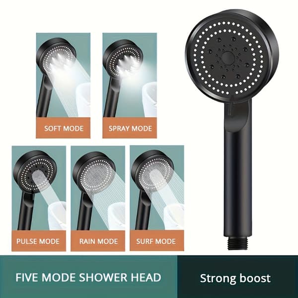 Høytrykks dusjhode med 5/6 justerbare spraymoduser (Regn, Massasje) 1pc