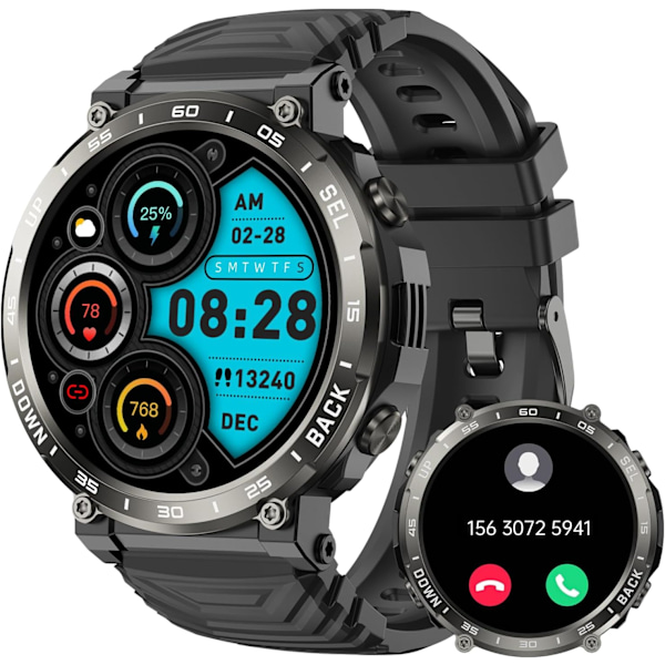 Smartwatch för män med samtal - Vattentät Bluetooth, Liten