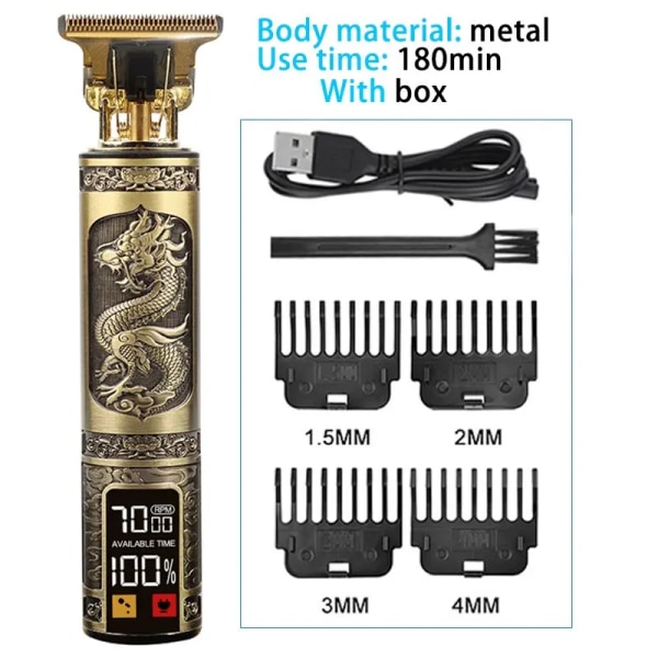 2023 Vintage Body T9 sladdlös elektrisk rakapparat Hårklippningsmaskin för man hårklippare Barber skäggtrimmer USB Metal Dragon LCD2