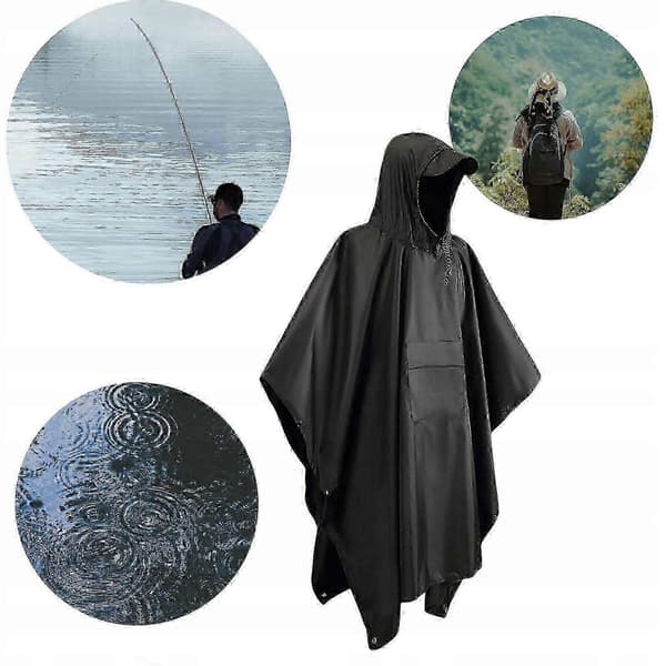 Multifunksjonell regnponcho med hette og lomme. Lettvekt.
